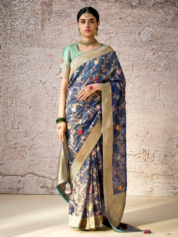 Pure Banarasi Silk Party wear Saree Blue Color 
