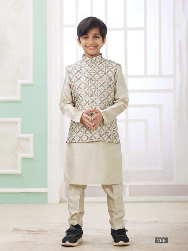 Art Silk Readymade Kids Indowestern in Pista Green Color Embroidery work 
