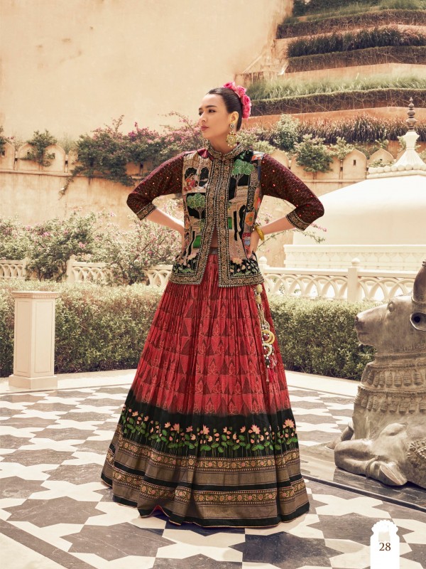 Pure Silk fabric Wedding Wear Lehenga In Multi Color With Hand Work 