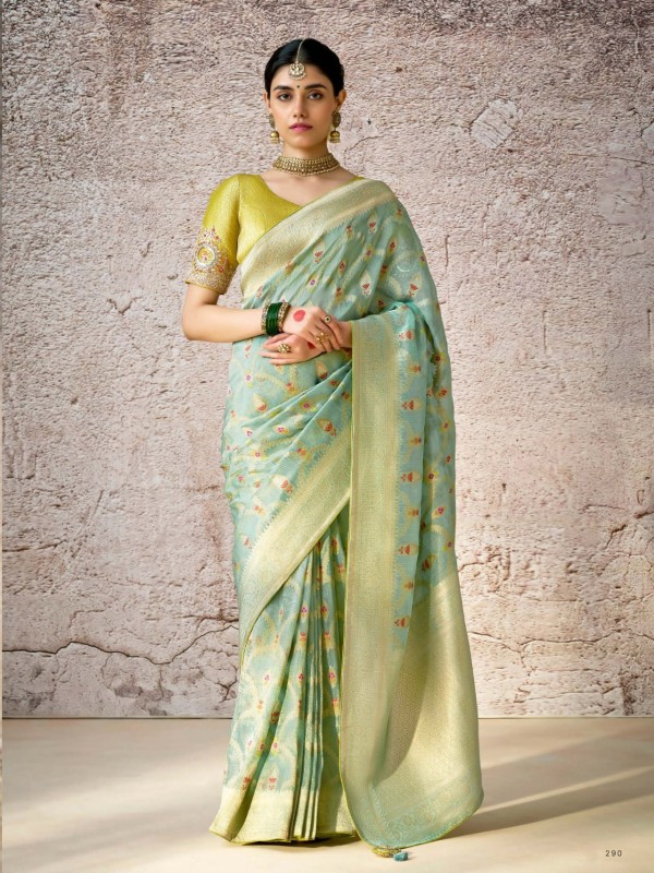 Pure Banarasi Silk Party wear Saree Pista Green Color 