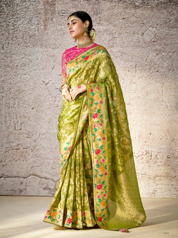 Pure Banarasi Silk Party wear Saree Lemon Green  Color 