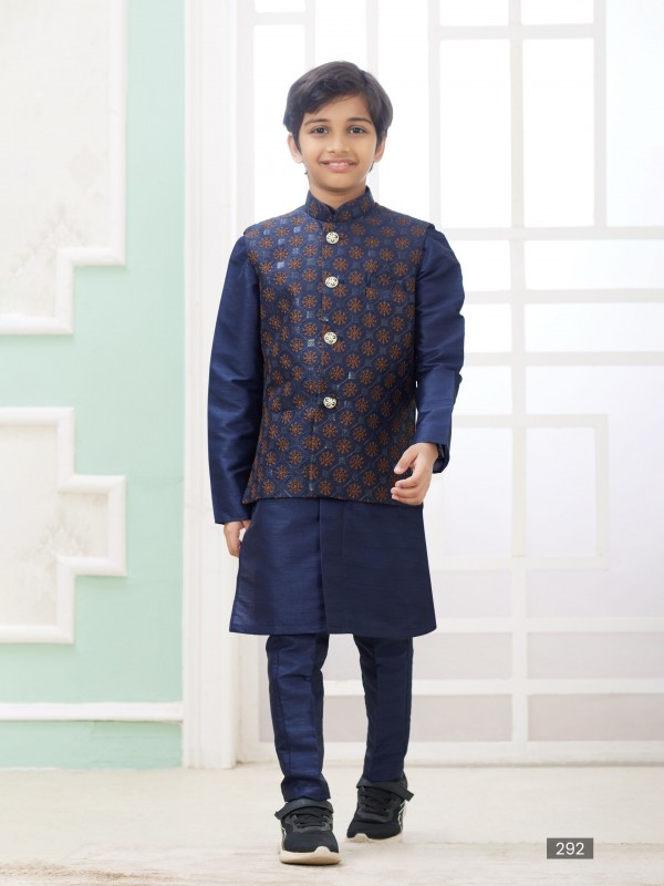 Art Silk Readymade Kids Indowestern in Blue Color Embroidery work 