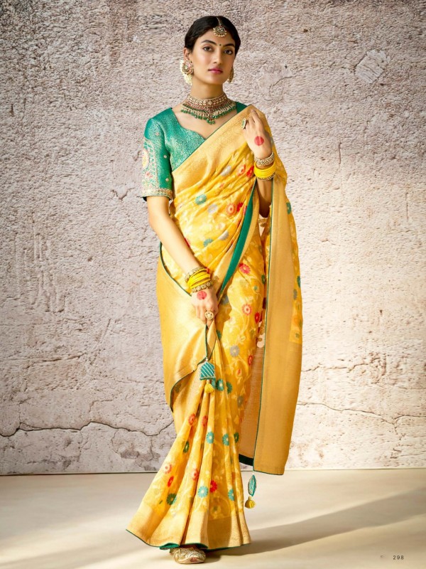 Pure Banarasi Silk Party wear Saree Yellow Color 