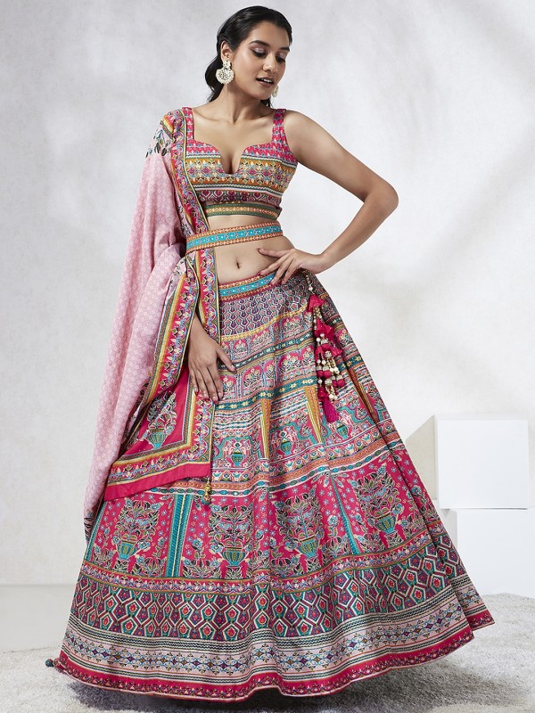 Pure Georgette Lehenga In Pink Color With Embroidery Work 