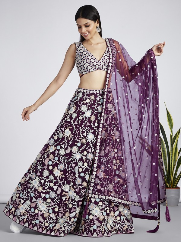 Soft Premium Net Party Wear Wear Lehenga In Burgundy Color With Embroidery Work 