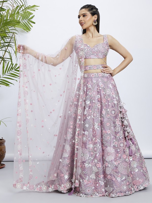 Pure Organza Silk Lehenga In Mauve Color With Embroidery work , Zarkan & Sequence Work  
