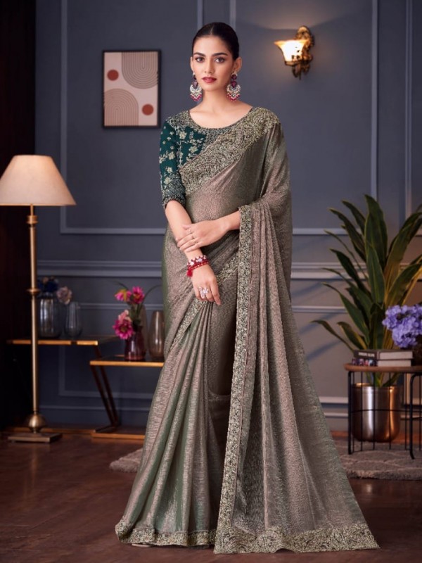Pure Two Tone Silk Party wear Saree Biege Color With Embroidery Work