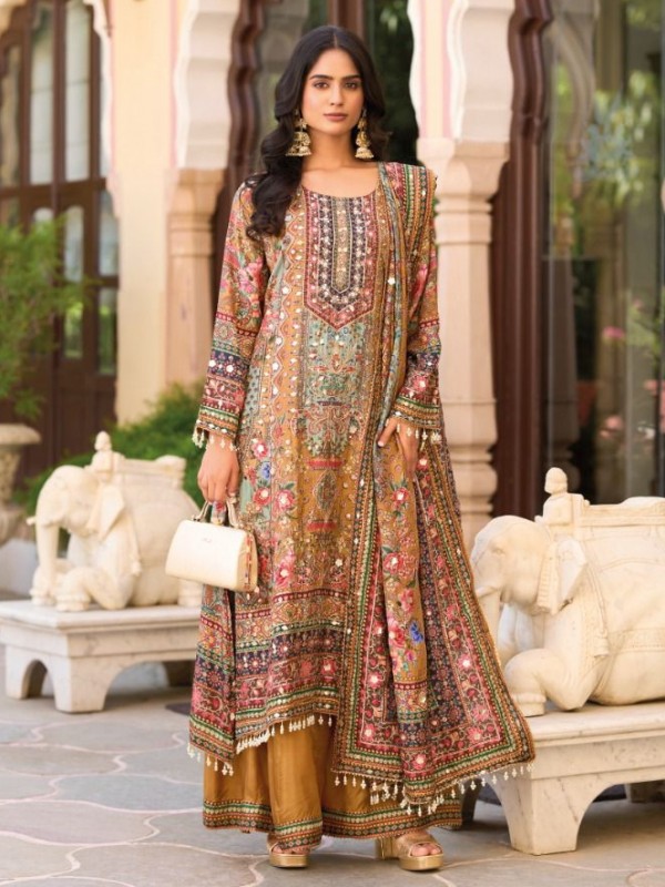 Pure Chinon Silk Party Wear Sharara In Mustard Color with Embroidery Work