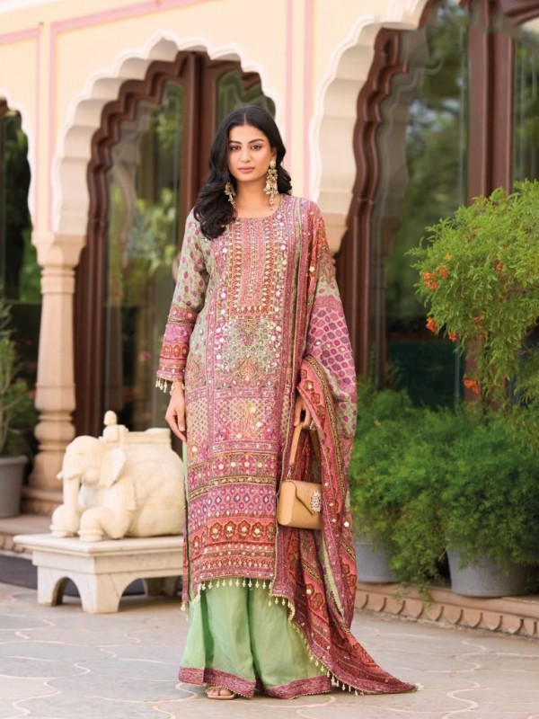 Pure Chinon Silk Party Wear Sharara In Multicolor Color with Embroidery Work