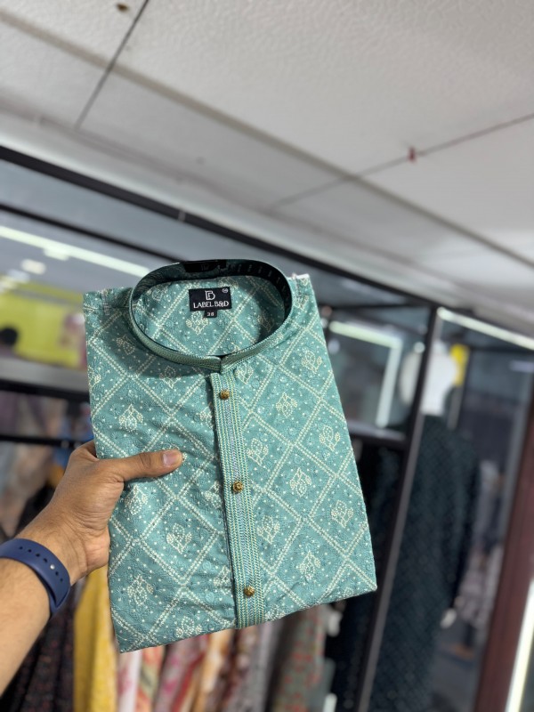 Soft Cotton Readymade Kurta set in with Turquoise Color Lucknowi Work 