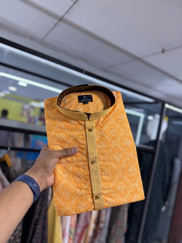 Soft Cotton Readymade Kurta set in with Mustard Color Lucknowi Work 