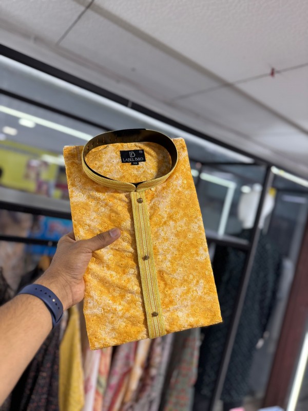 Soft Cotton Readymade Kurta set in with Yellow Color Lucknowi Work 