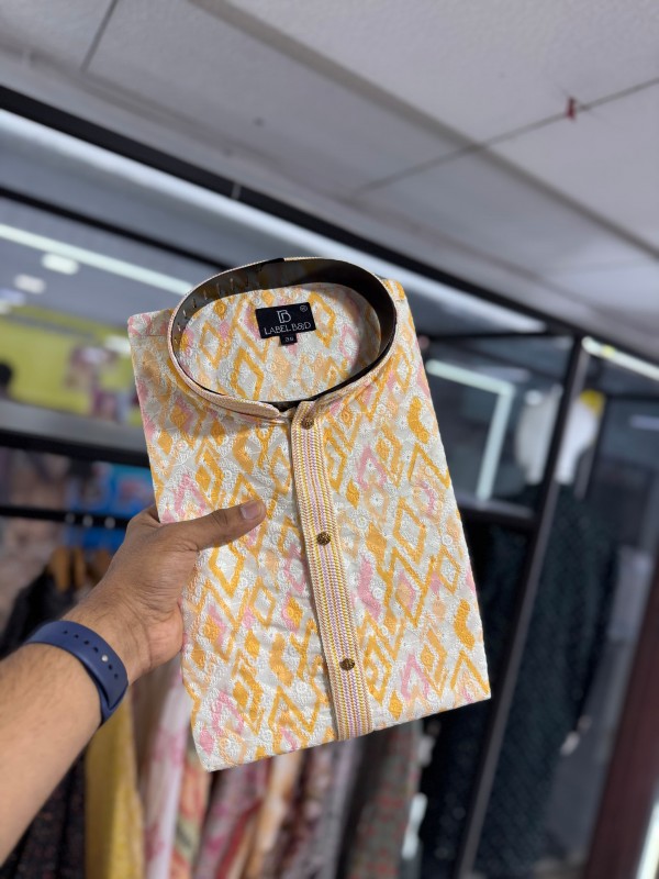 Soft Cotton Readymade Kurta set in with Off White Color Lucknowi Work 