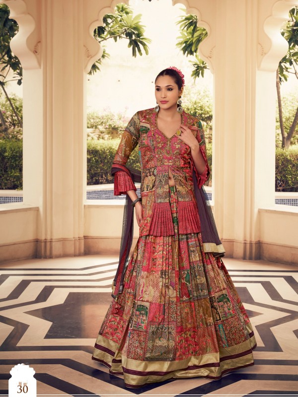 Pure Silk fabric Wedding Wear Lehenga In Multi Color With Hand Work 
