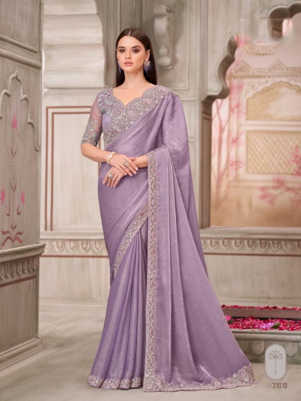 Chiffon Silk Party wear Saree in Lavender Color With Embroidery Work 