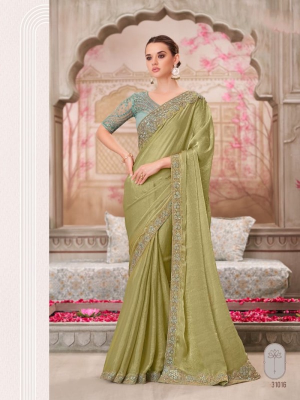 Chiffon Silk Party wear Saree in Lemon Color With Embroidery Work 