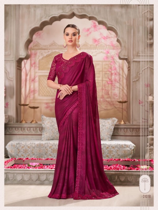 Satin Georgette Silk Party wear Saree in Rani Pink Color With Embroidery Work 