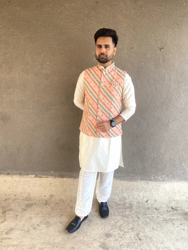 Rayon Viscose Silk Readymade Koti Kurta in Off White Color With Embroidery work 