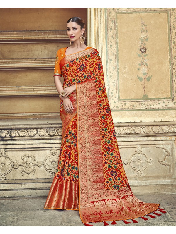 Mustard Color Dola Silk Saree with Embroidery and stone work  