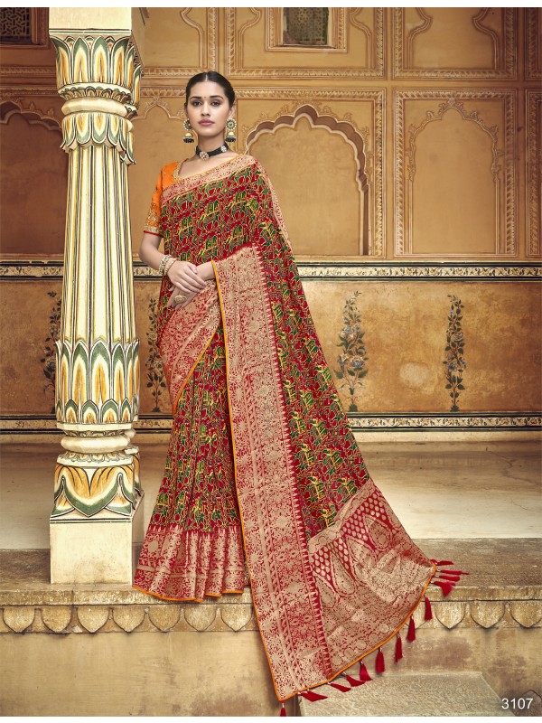 Pure Natural Dola Silk Saree in Red Color Saree with Embroidery work  
