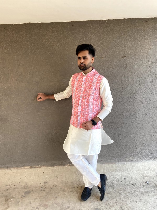 Rayon Viscose Silk Readymade Koti Kurta in Off White Color With Embroidery work 