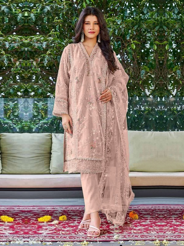 Organza Silk Party Wear Suit in Purple Color With Embroidery Work