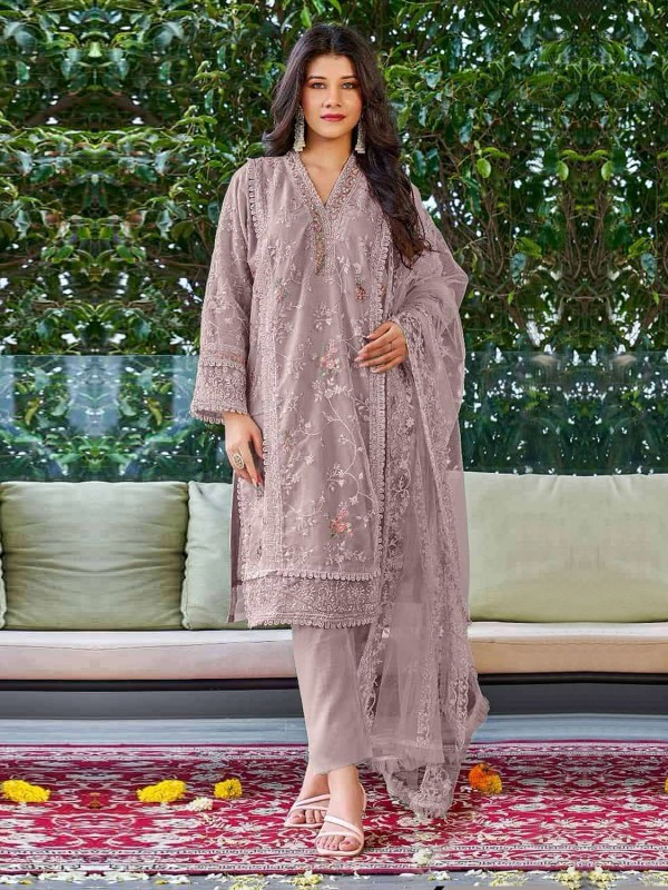 Organza Silk Party Wear Suit in Peach Color With Embroidery Work