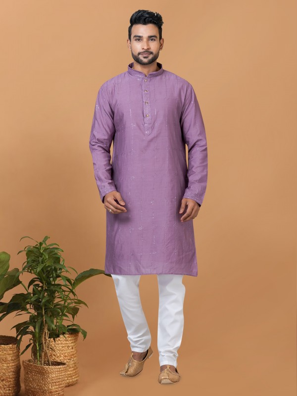 Viscose Cotton Silk Readymade Kurta set in Purple color with Sequence Embroidery Work