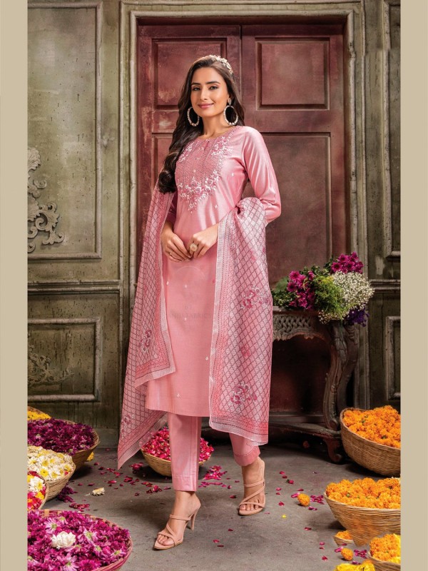 Pure Viscose Silk  Casual Wear Suit In Pink  Color With Embroidery Work 