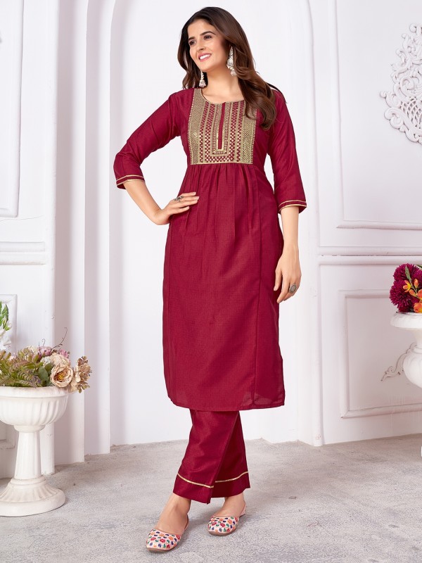 Silk Party Wear Salwar Suit in Red Color with Embroidery Work 