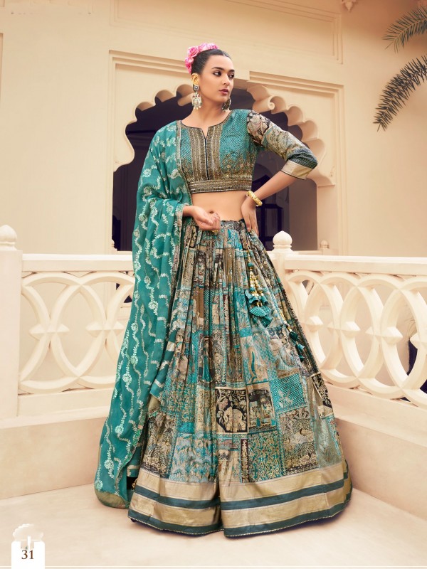 Pure Silk fabric Wedding Wear Lehenga In Multi Color With Hand Work 