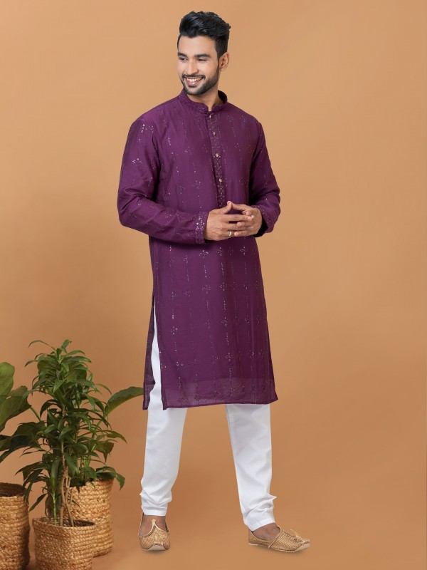 Viscose Cotton Silk Readymade Kurta set in Purple color with Sequence Embroidery Work