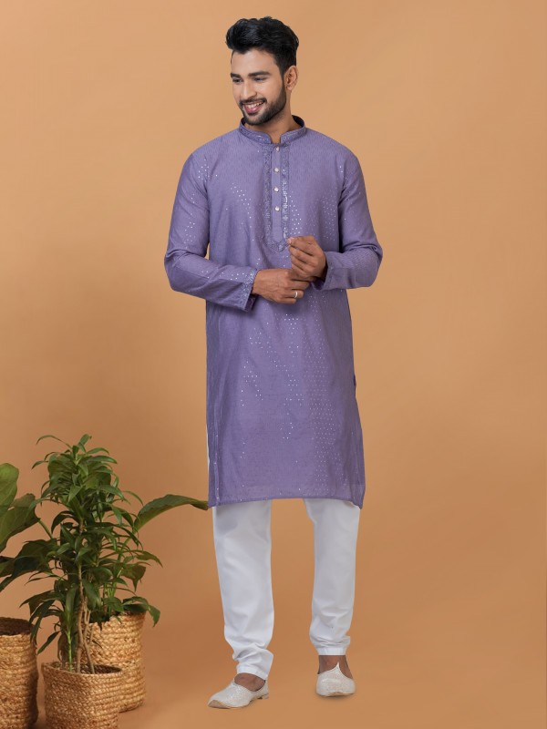 Viscose Cotton Silk Readymade Kurta set in Purple color with Sequence Embroidery Work