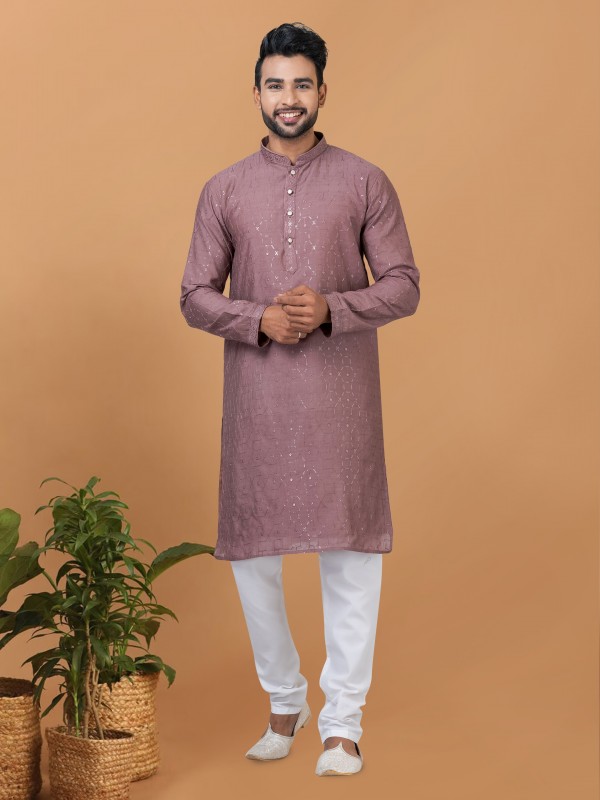 Viscose Cotton Silk Readymade Kurta set in Pink with Sequence Embroidery Work