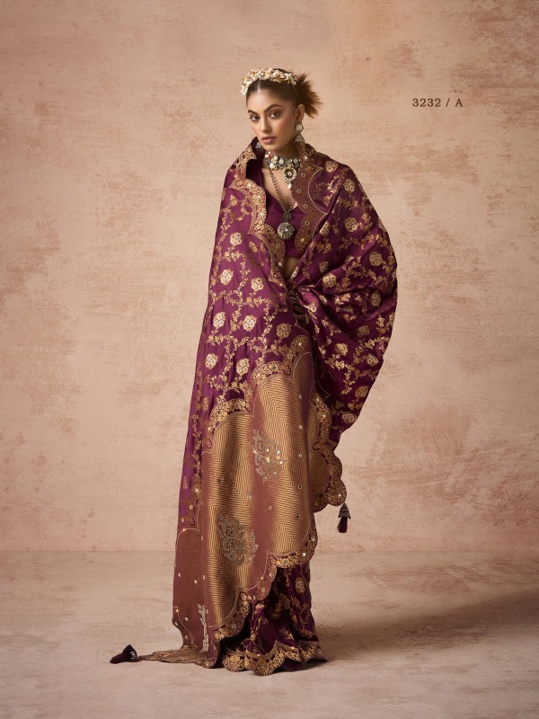 Kadwa Kasab Silk Party wear Saree In Burgundy Color with Swaroskvi Work 