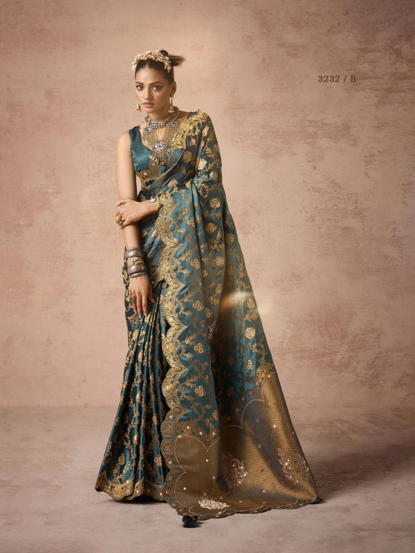 Kadwa Kasab Silk Party wear Saree In Dark Grey Color with Swaroskvi Work 