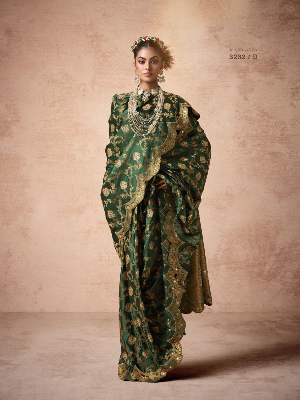 Kadwa Kasab Silk Party wear Saree In Green Color with Swaroskvi Work 