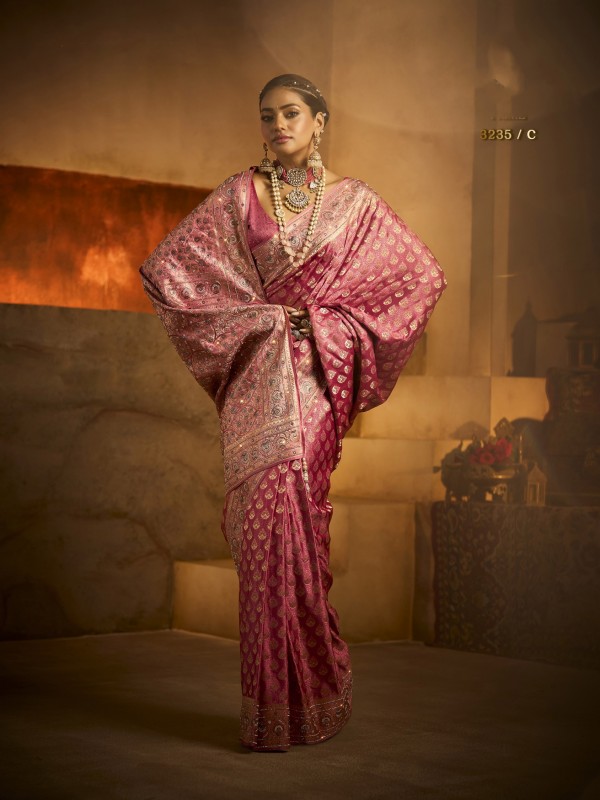 Kadwa Kasab Silk Party wear Saree In Pink Color with Swaroskvi Work 