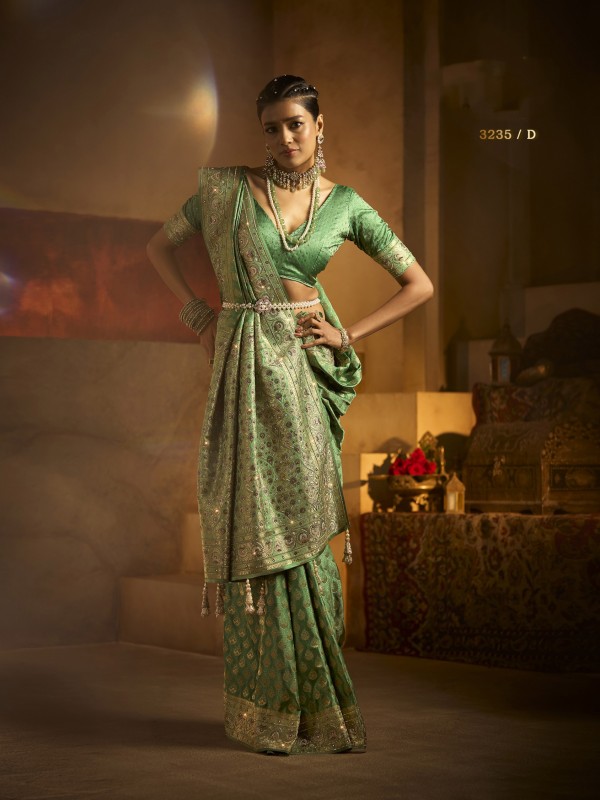 Kadwa Kasab Silk Party wear Saree In Lime Green Color with Swaroskvi Work 