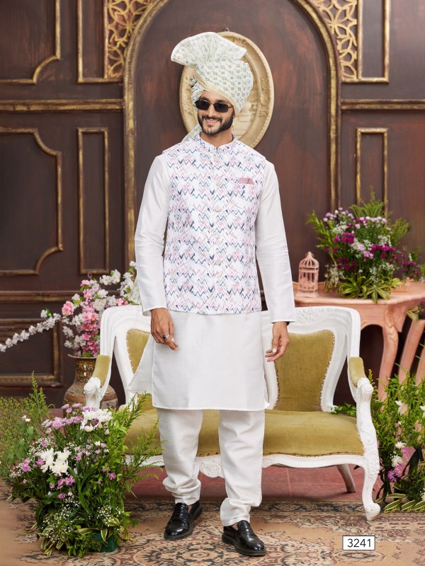 Art Silk Digital Print Readymade Koti Kurta in Off White & Multi Color  