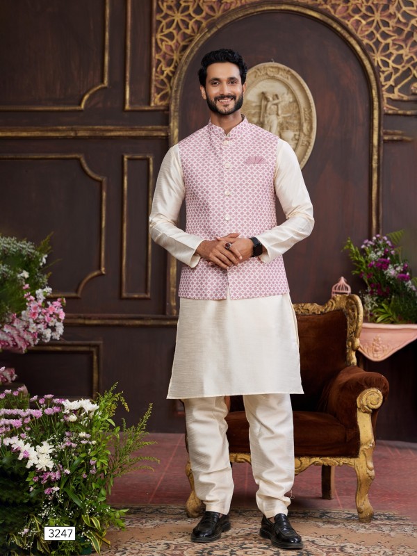 Art Silk Digital Print Readymade Koti Kurta in Pink & Biege Color  