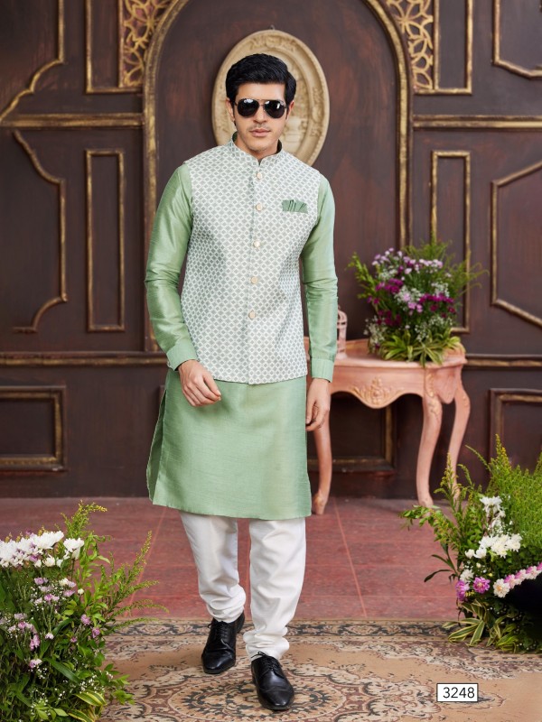 Art Silk Digital Print Readymade Koti Kurta in Green Color  