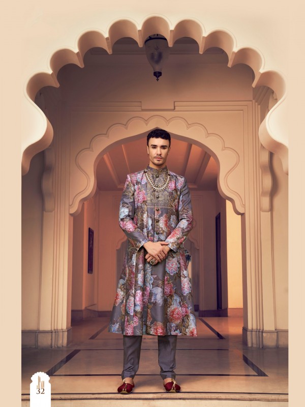 Pure Silk Readymade Kids Indowestern in Multi Color Hand work 