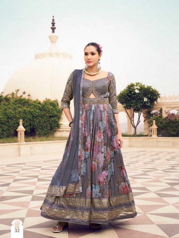 Pure Silk Weddomg Wear Gown Multi Color with Handwork Work