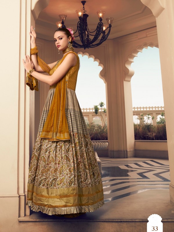 Pure Silk Weddomg Wear Gown Mustard Color with Handwork Work