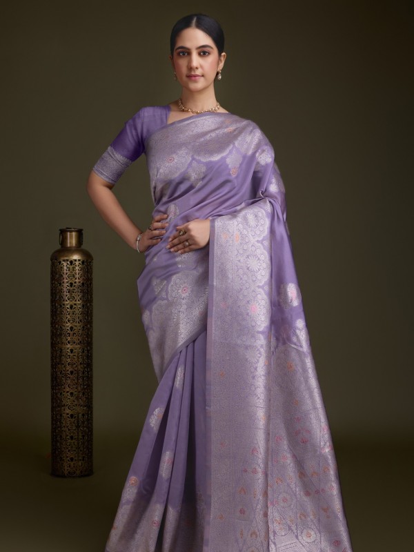  Soft Silk Party Wear Saree In Lavender Color 
