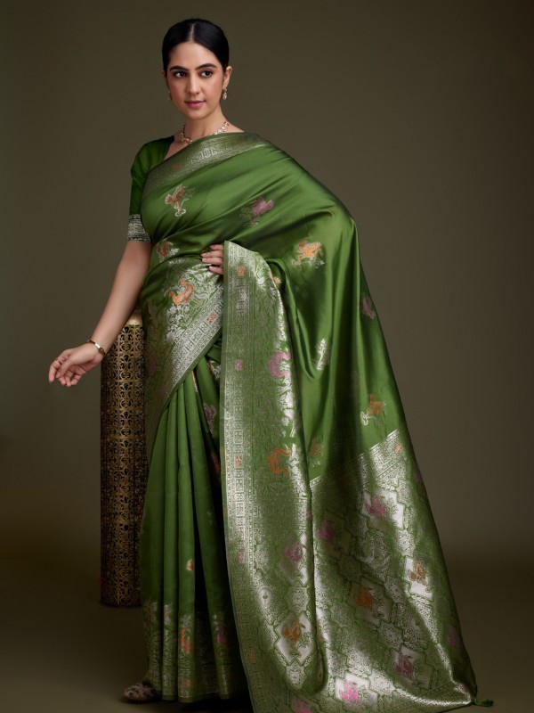  Soft Silk Party Wear Saree In Green Color 