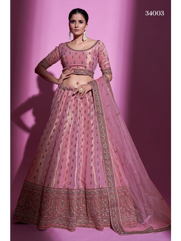 Silk Party Wear Lehenga In Pink With Embroidery Work