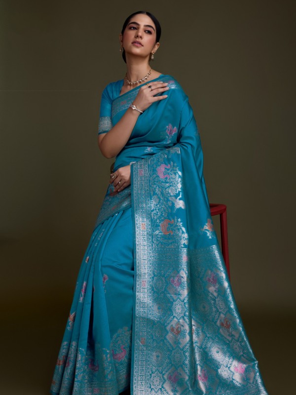  Soft Silk Party Wear Saree In Blue  Color 