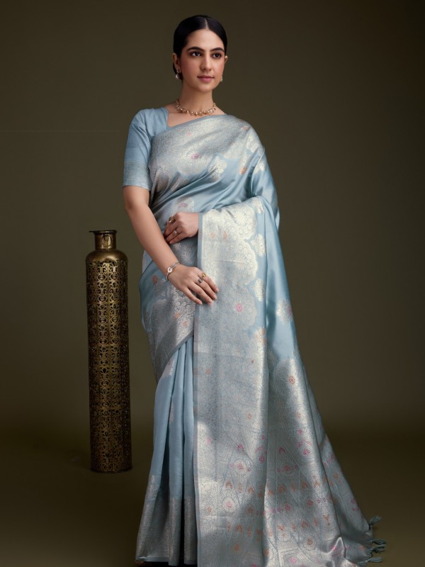  Soft Silk Party Wear Saree In Blue  Color 